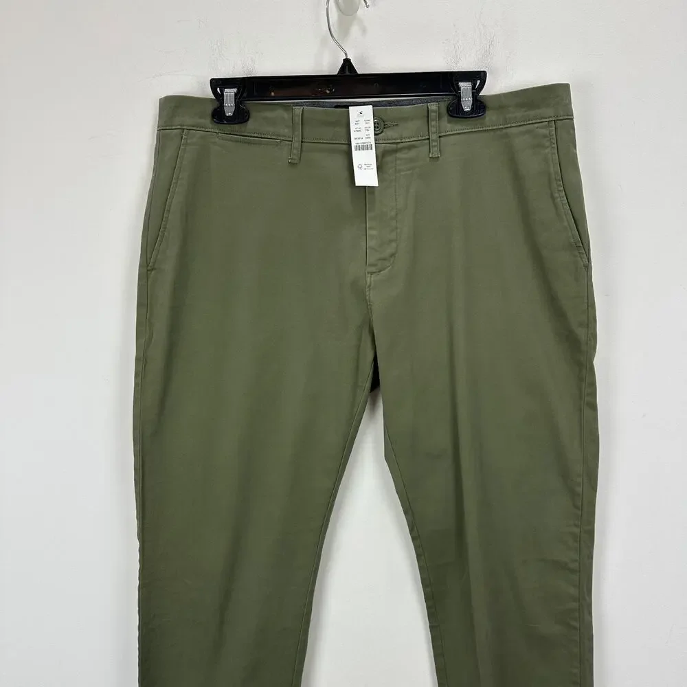 J.Crew 484 Slim Fit Stretch Chino Pant Khaki Green Cotton Mens W 34 L 30 NWT